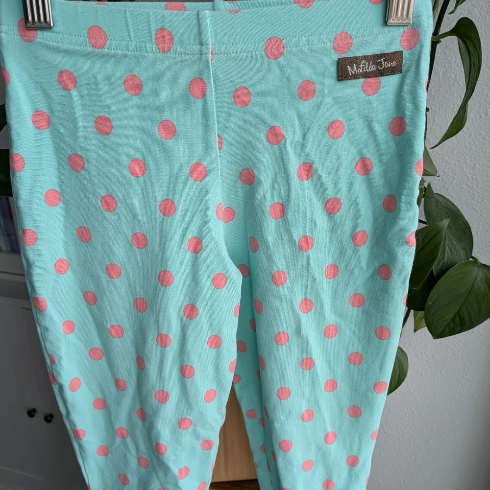Matilda Jane Aqua & Pink Polka Dot Ruffle Capri Pants - Size 10